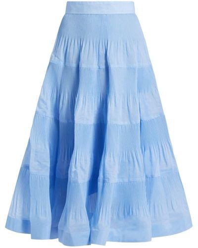 Zimmermann Pleated Tiered Midi Skirt - Blue