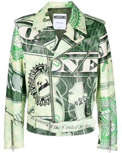 Moschino Graphic-print Leather Jacket - Green