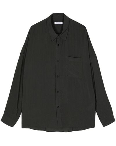 Attachment Chest-pocket Long-sleeve Shirt - Black