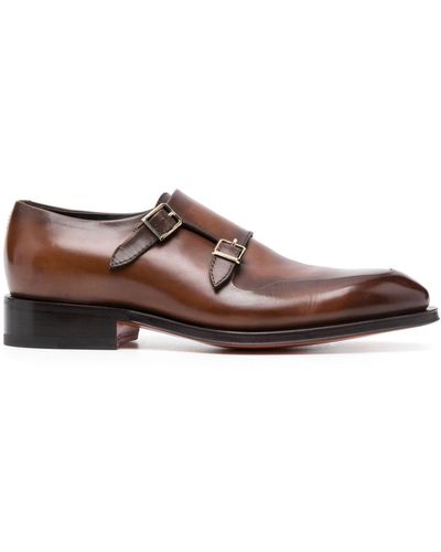 Santoni Double-buckle Leather Monk Shoes - Brown