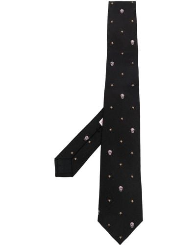 Alexander McQueen Cravate en soie à motif tête de mort - Noir