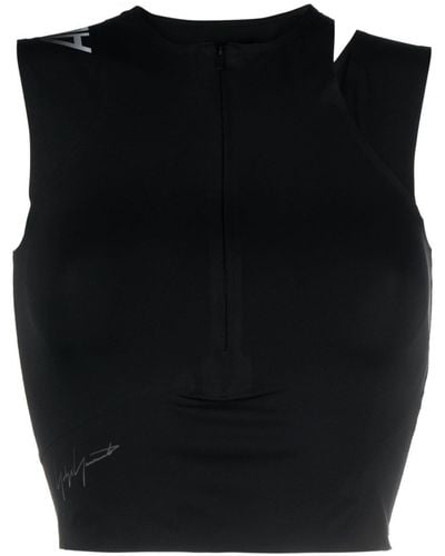 Y-3 Top sin mangas corto con logo estampado - Negro