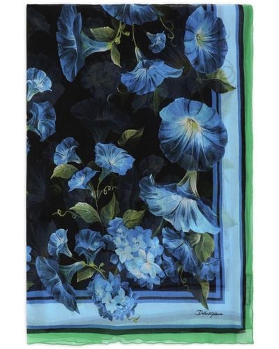 Dolce & Gabbana Foulard 50x50 in twill stampa fiore campanule - Blu