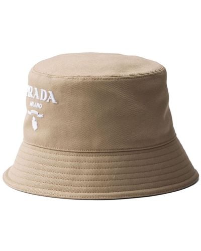 Prada Logo-embroidered Drill Bucket Hat - Natural