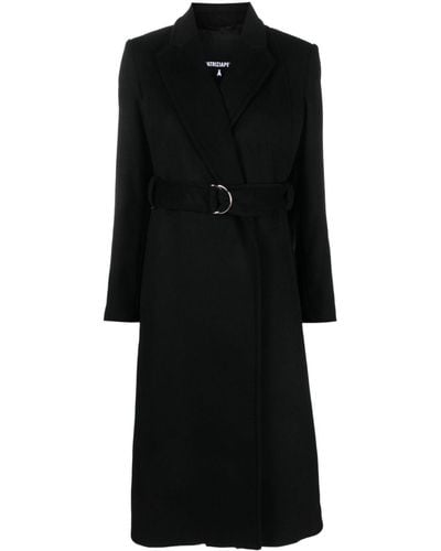 Patrizia Pepe Belted-waist Long-sleeve Coat - Black