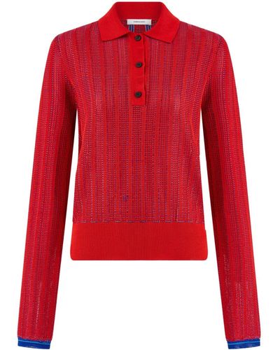 Ferragamo Knitted Jacquard Polo Shirt - Red