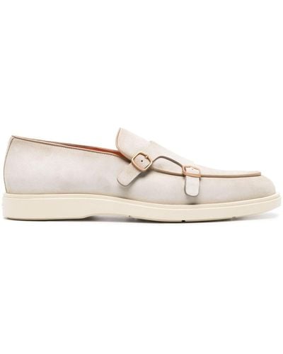 Santoni Double-buckle Suede Loafers - White