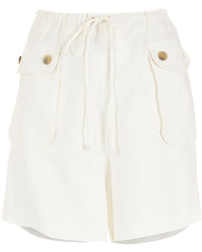 Olympiah Drawstring-waist Flap-pocket Shorts - White