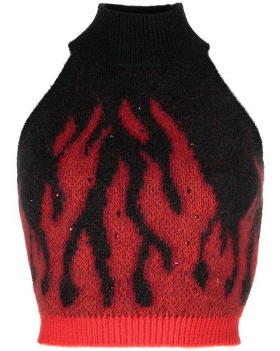 Alessandra Rich Intarsia-knit Sleeveless Cropped Jumper - Red