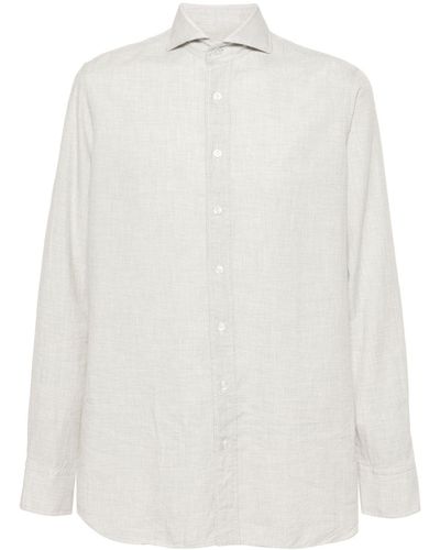 Lardini Cutaway-collar Mini-check Shirt - White
