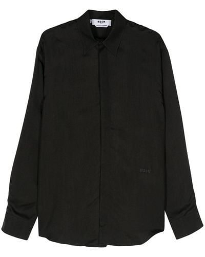 MSGM Pointed-collar Satin Shirt - Black