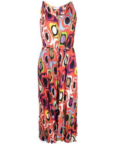 Pierre Louis Mascia Abstract-print Pleated Dress - Red