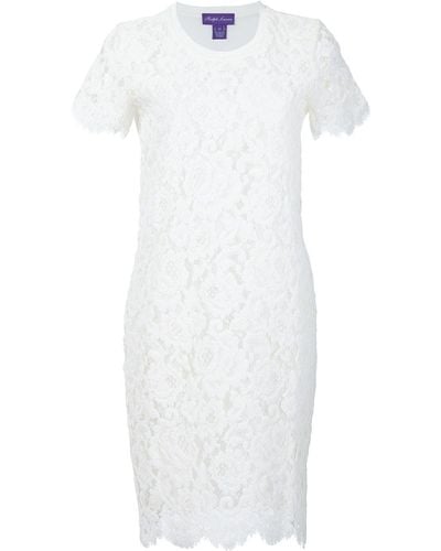 Ralph Lauren Collection Spitzenkleid mit kurzen Ärmeln - Weiß