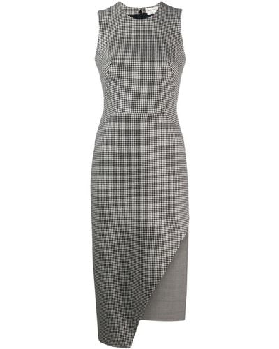 Alexander McQueen Houndstooth Asymmetric Midi Dress - Grey
