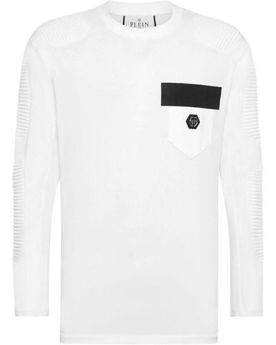 Philipp Plein Logo-plaque ribbed-detail sweatshirt - Weiß