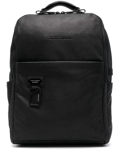 Piquadro Logo-plaque Leather Laptop Backpack - Black