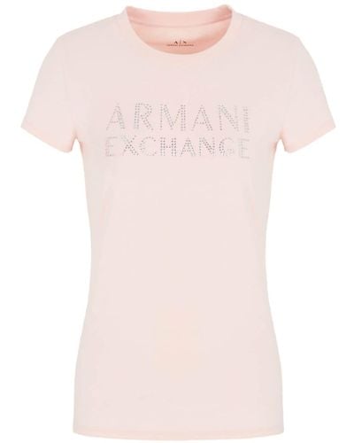 Armani Exchange Camiseta con logo y detalles de cristal - Rosa
