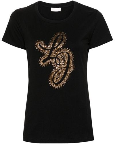 Liu Jo Rhinestone-logo Cotton T-shirt - Black