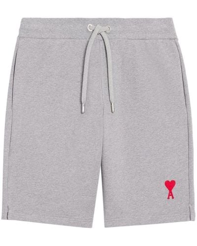 Ami Paris Embroidered-logo Track Shorts - Grey