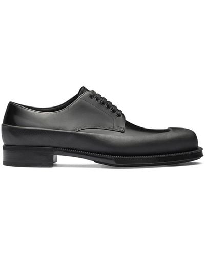 Prada Brushed Square-toe Derby Shoes - Black
