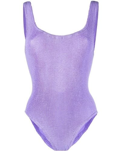 Hunza G Square-neck Ribbed Swimsuit - Purple