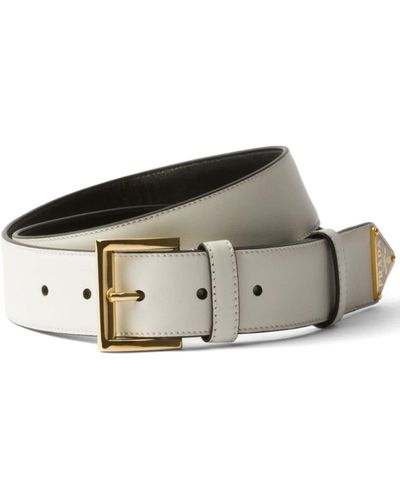 Prada Triangle-logo Leather Belt - White