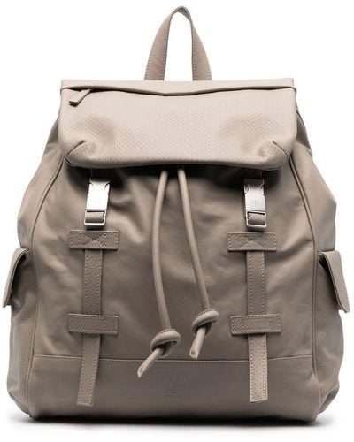 Eleventy Leather Buckle-fastening Backpack - Gray