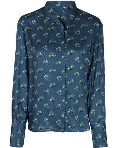 Maison Kitsuné Floral-print Long-sleeve Shirt - Blue