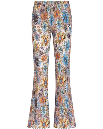 Etro Floral-print Lace Flared Trousers - Blue