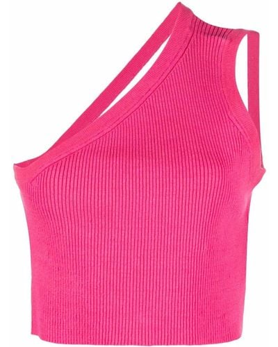 Jacquemus Asymmetric Fine-ribbed Cropped Top - Pink