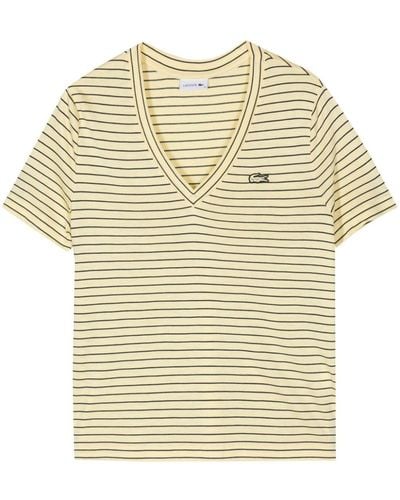 Lacoste Embroidered-logo T-shirt - Natural