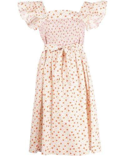 BATSHEVA Strawberry-print Cotton Dress - Natural