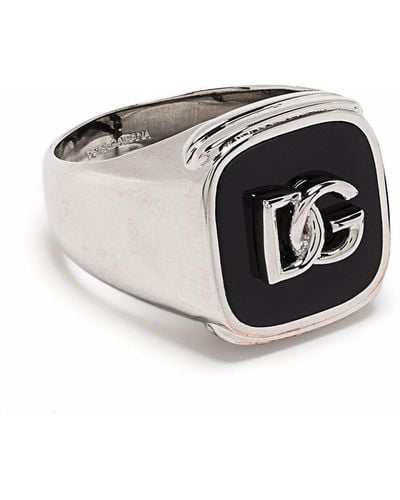 Dolce & Gabbana Ring with enameled accent and DG logo - Mettallic