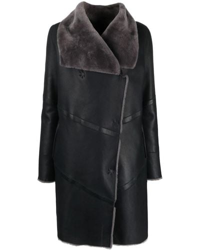 Liska Off-centre Fastening Fur Coat - Black