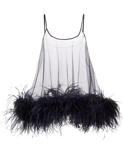 Kiki de Montparnasse Vestido corto Dita con ribete de plumas - Negro