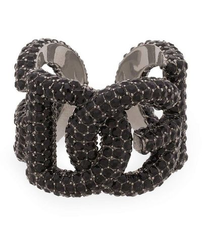Dolce & Gabbana Dg-logo Rhinestone-embellished Ring - Black