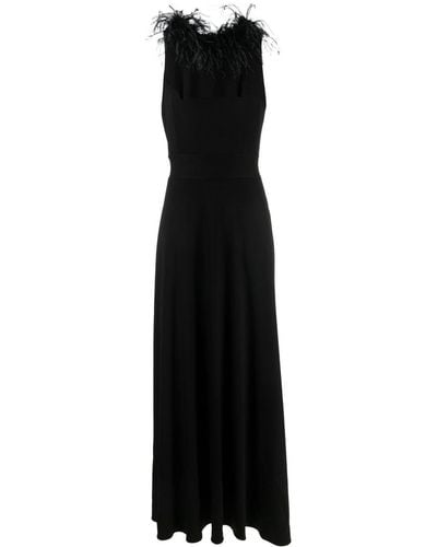 Styland Feather-trim Sleeveless Gown - Black
