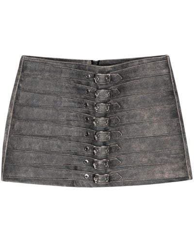 Manokhi Buckle-detailed Mini Leather Skirt - Gray