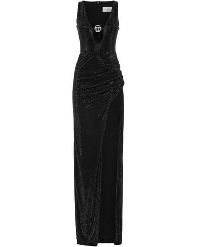Philipp Plein Cut-out Draped Long Dress - Black