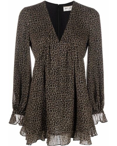 Saint Laurent Leopard-print Short Dress - Black