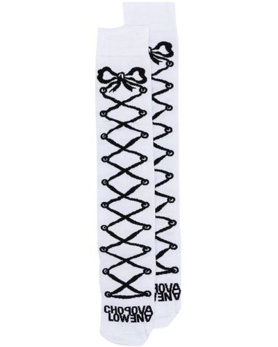 Chopova Lowena Intarsia-knit Knee-high Socks - White