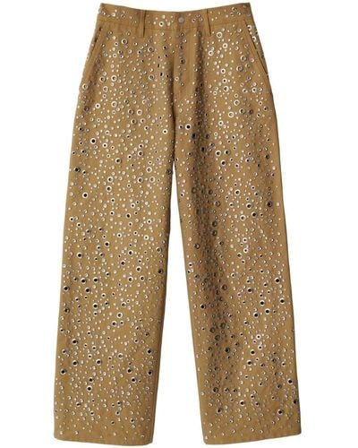 Burberry Eyelet-Embellished Cotton Trousers - Natural