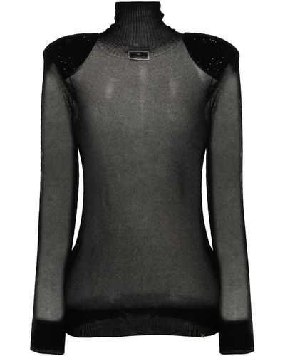 Elisabetta Franchi Semi-transparentes Top mit Stehkragen - Schwarz