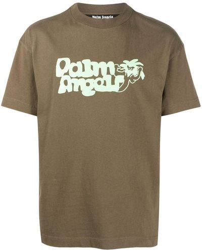 Palm Angels Viper Braun/grüne Crew Neck T -shirt - Groen
