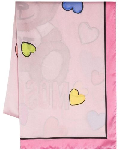 Moschino Teddy Bear-print Silk Scarf - Pink