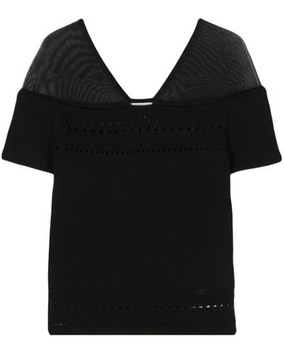 Patrizia Pepe Perforated-detail Knitted Top - Black