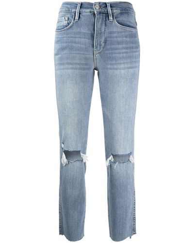 FRAME Ripped-knee Cropped Jeans - Blue