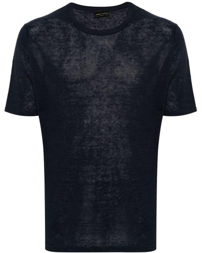 Roberto Collina Geripptes T-Shirt aus Leinen - Schwarz