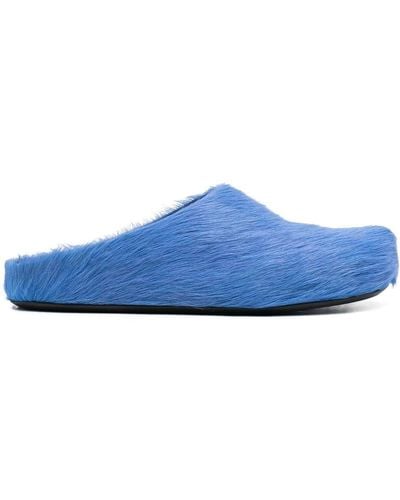 Marni Fussbett Sabot Slippers Met Kalfshaar - Blauw
