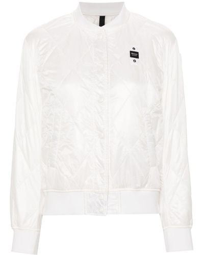 Blauer Logo-patch quilted bomber jacket - Weiß